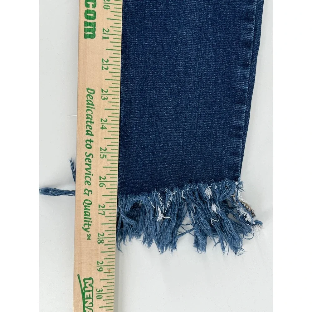 Free People Women Distressed Frayed Fringe Hem Skinny Jeans Dark Wash Blue W26‎